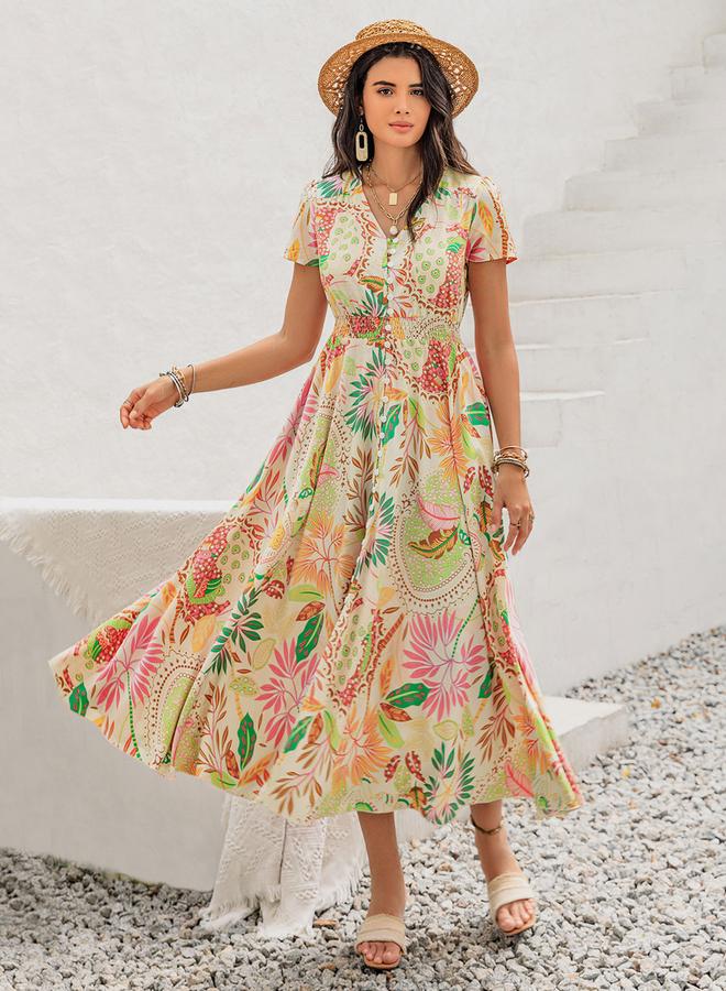 Take Two Floral Print0ed V-Neck Short Sleeve Dress - Image 5