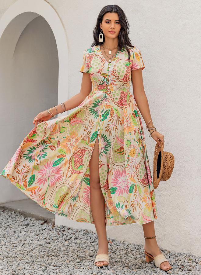 Take Two Floral Print0ed V-Neck Short Sleeve Dress - Image 3