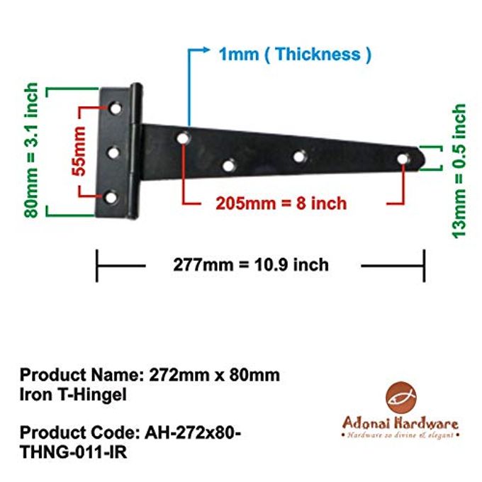Adonai Hardware Makheloth Antique Iron Light Duty T-Hinge (10 Inch x 2pack, Black Powder Coated) - Image 2