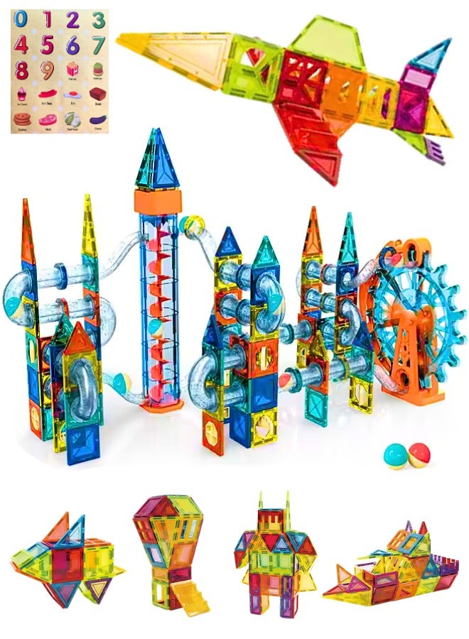 [168 Pcs] Magnetic Tiles Set for Kids, STEM Toys for 3+ Year Old Boys and Girls - Premium 3D Magnetic Pipeline Building Blocks Set for Toddlers - Kids Toys Creativity Construction Playboards  - Image 1