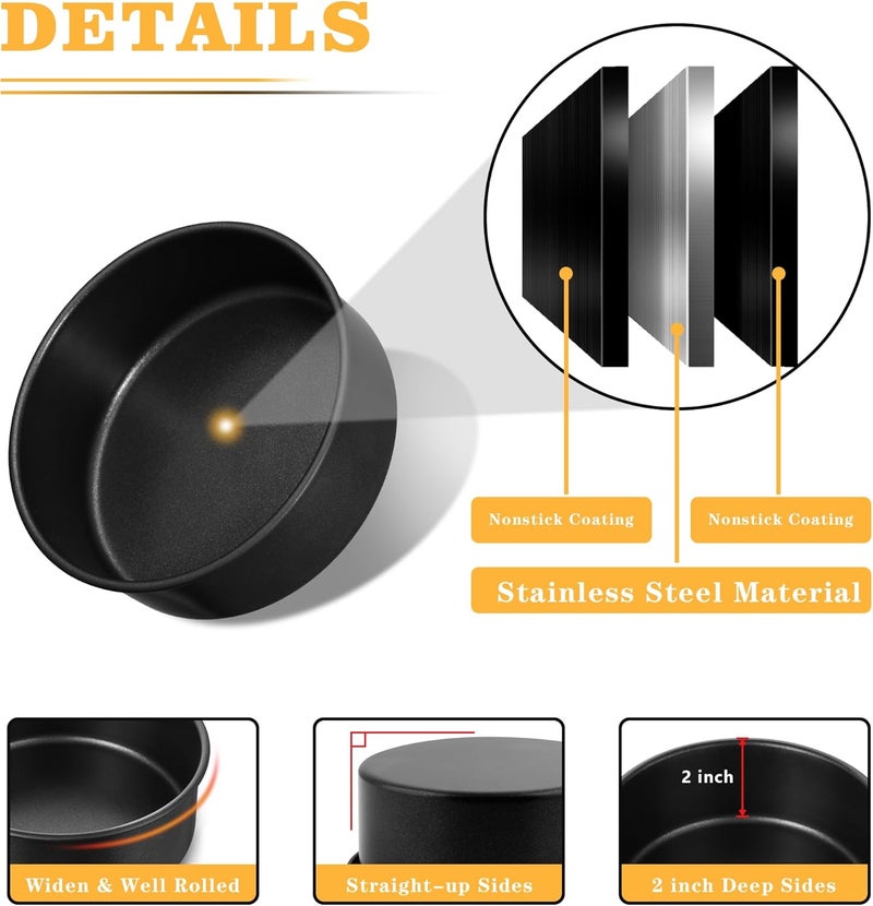 E-far 7 Inch Round Cake Pan Set of 3, Nonstick Stainless Steel Baking Pans Tin, Bakeware for Layer Cakes, Stainless Steel Core & Non-toxic Coating, Straight Side & 2 Inch Deep - Image 3