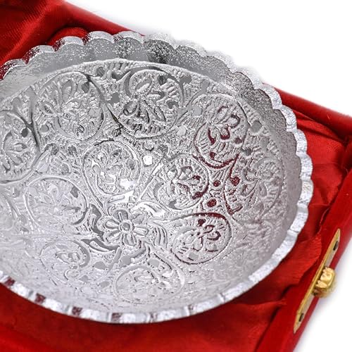 IGH Set of 5 Pcs German Silver Bowl Set with Spoon and Red Velvet Box Diwali Return Gifts Housewarming Gifts, Festival Gift - Image 4