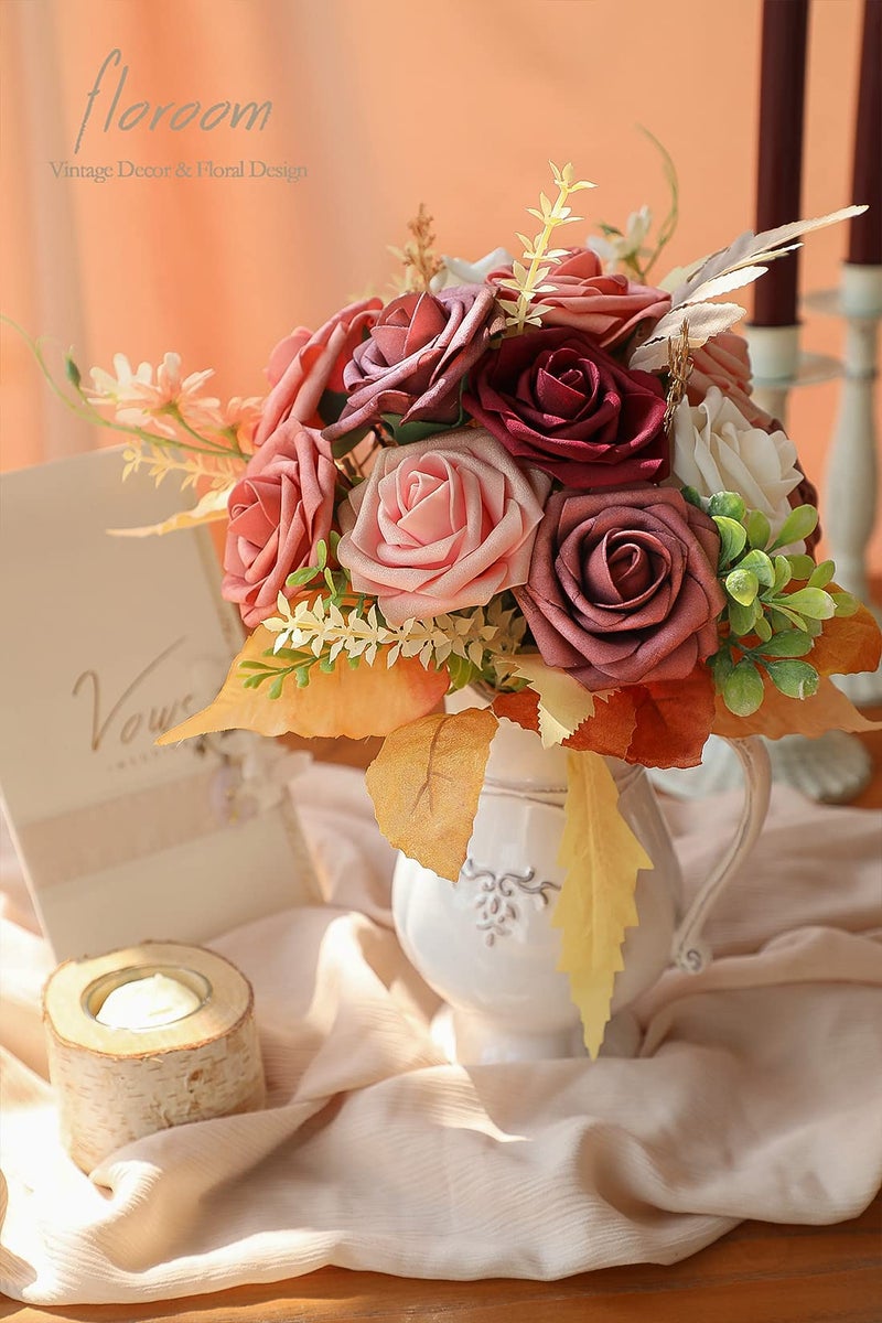 Floroom Artificial Flowers 25pcs Real Looking Burgundy Ombre Colors Foam Fake Roses with Stems for DIY Red Wedding Bouquets Bridal Shower Centerpieces Floral Arrangements Party Tables Home Decorations - Image 4
