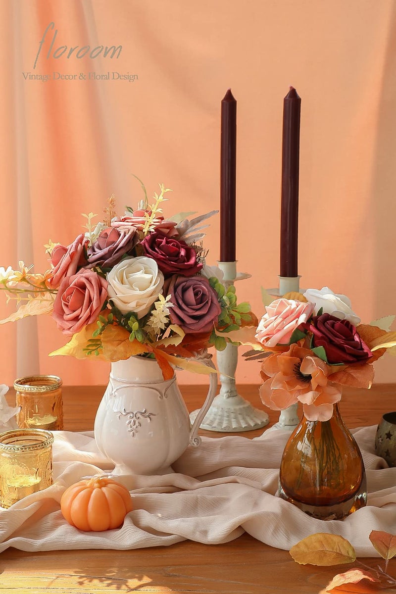 Floroom Artificial Flowers 25pcs Real Looking Burgundy Ombre Colors Foam Fake Roses with Stems for DIY Red Wedding Bouquets Bridal Shower Centerpieces Floral Arrangements Party Tables Home Decorations - Image 2