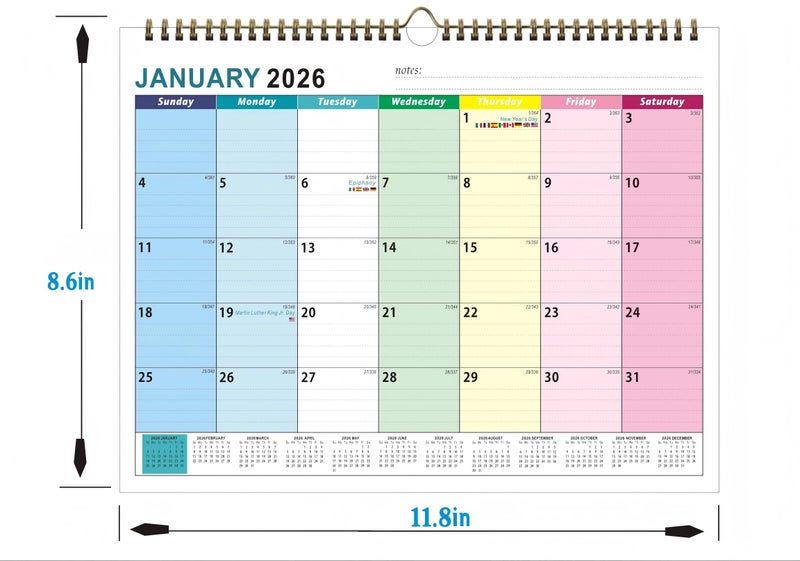 lucilynx Calendar 2026, Wall Calendar 2026-2027 from January 2026 - June 2027, 18 Months Calendar with Premium Paper, Twin-Wire Binding & Hanging Hook, 8.5" x 12", Colorful - Image 3