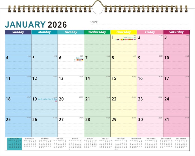 lucilynx Calendar 2026, Wall Calendar 2026-2027 from January 2026 - June 2027, 18 Months Calendar with Premium Paper, Twin-Wire Binding & Hanging Hook, 8.5" x 12", Colorful - Image 1