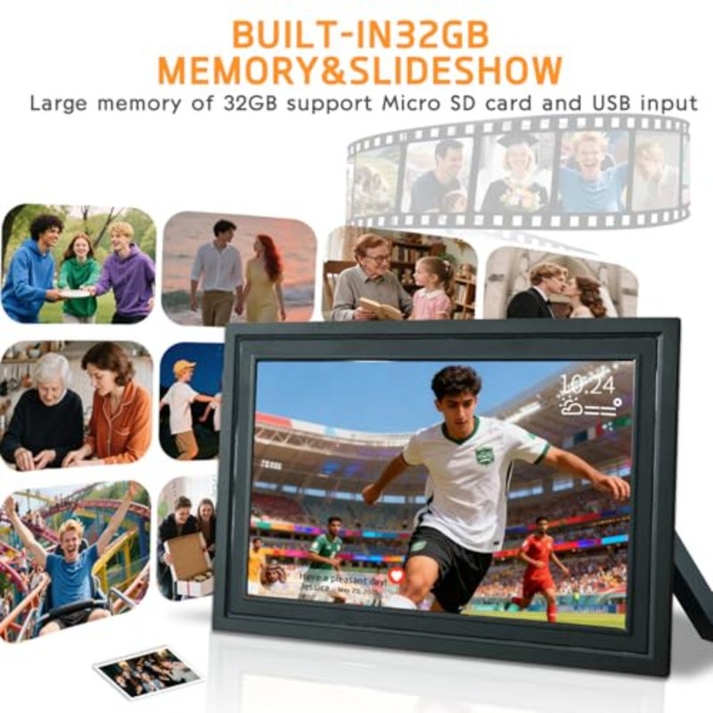 اطار صور رقمي واي فاي 10.1 انش من فراميو، اطار صور الكتروني بشاشة لمس 1280×800 HD IPS، ذاكرة 32GB، دوران تلقائي، عرض شرائح، قابل للتثبيت على الحائط، مشاركة الصور/الفيديو عن بعد في اي مكان اسود - Image 3