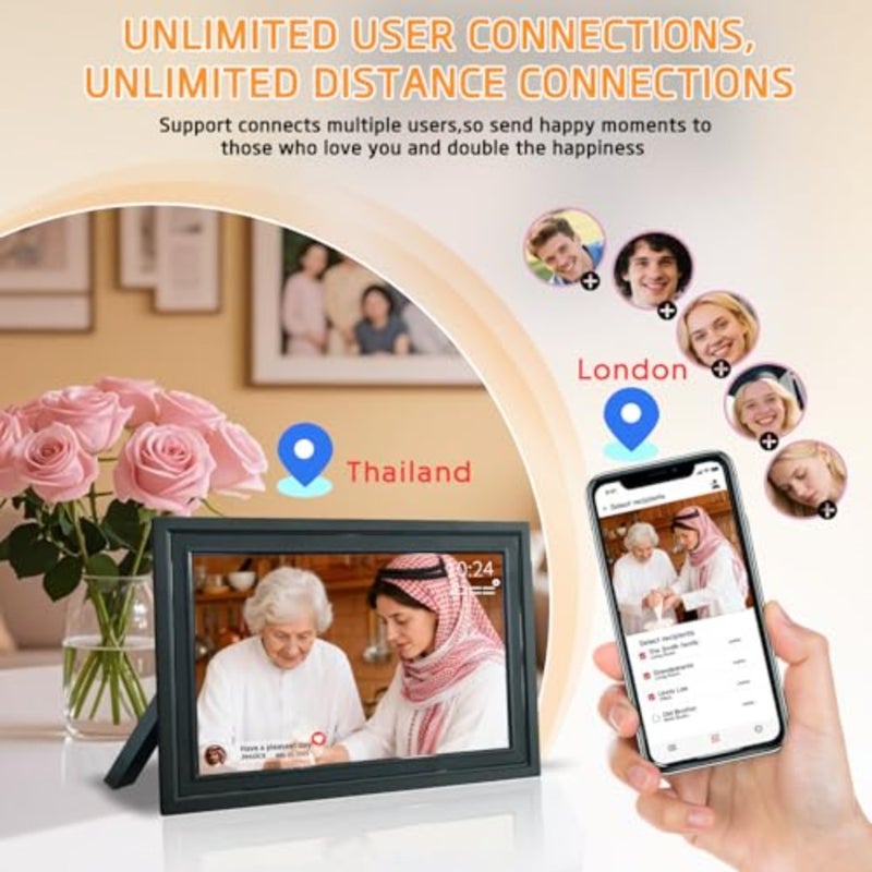 اطار صور رقمي واي فاي 10.1 انش من فراميو، اطار صور الكتروني بشاشة لمس 1280×800 HD IPS، ذاكرة 32GB، دوران تلقائي، عرض شرائح، قابل للتثبيت على الحائط، مشاركة الصور/الفيديو عن بعد في اي مكان اسود - Image 4