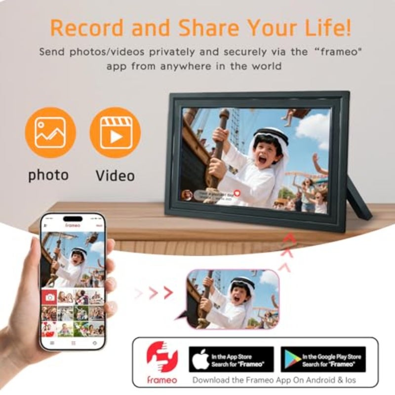 اطار صور رقمي واي فاي 10.1 انش من فراميو، اطار صور الكتروني بشاشة لمس 1280×800 HD IPS، ذاكرة 32GB، دوران تلقائي، عرض شرائح، قابل للتثبيت على الحائط، مشاركة الصور/الفيديو عن بعد في اي مكان اسود - Image 5