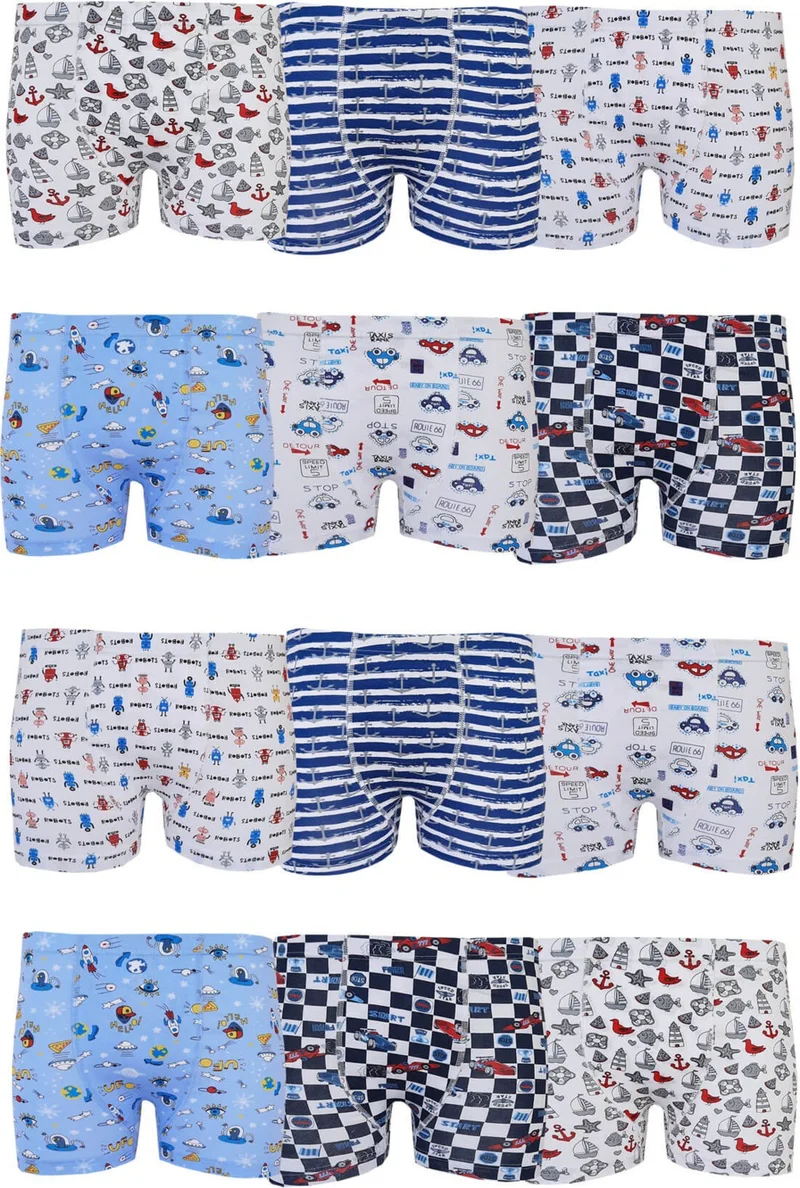 Hepsine Rakip Rivaling All 12LI Boy's Colorful Boxer Patterned Cotton Comfortable Underpants Shorts