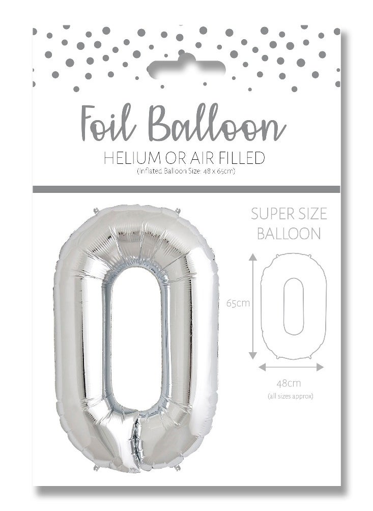 EuroWrap - Number 0 Silver Foil Balloon 65cm - Perfect for Celebrations Like Birthdays and Decor. - Image 1