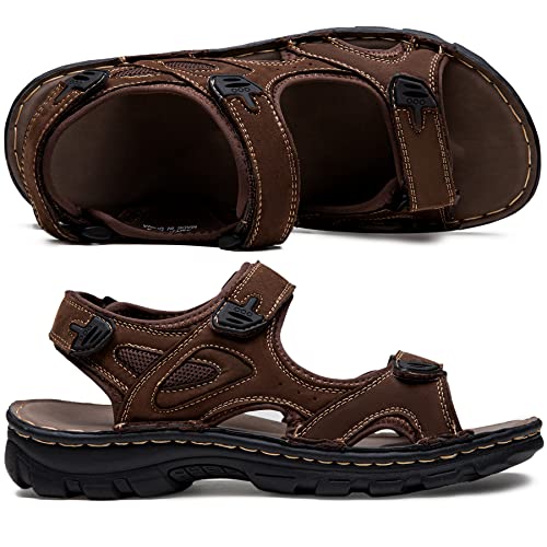 Jousen Men's Sandals Arch Support Summer Casual Genuine Leather Beach Sandals for Men Outdoor and Indoor Comfort Open Toe Fisherman Sandals(AMY2011 Dark Brown 9) - Image 4