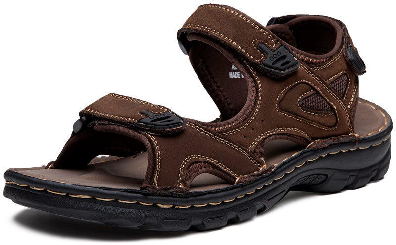 Jousen Men's Sandals Arch Support Summer Casual Genuine Leather Beach Sandals for Men Outdoor and Indoor Comfort Open Toe Fisherman Sandals(AMY2011 Dark Brown 9) - Image 1