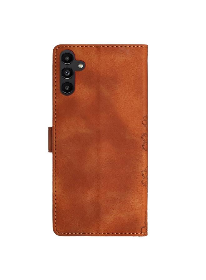 اس-توب جراب لهاتف Samsung Galaxy A55 5G، جراب هاتف من الجلد المنقوش بنقشة زهور الكرز والفراشة من مادة البولي يوريثان - Image 3