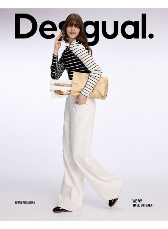 DESIGUAL ss25 New Arrival Striped Deconstructed Design Women's T-shirt With Metallic Logo & Color Blocking - Image 1