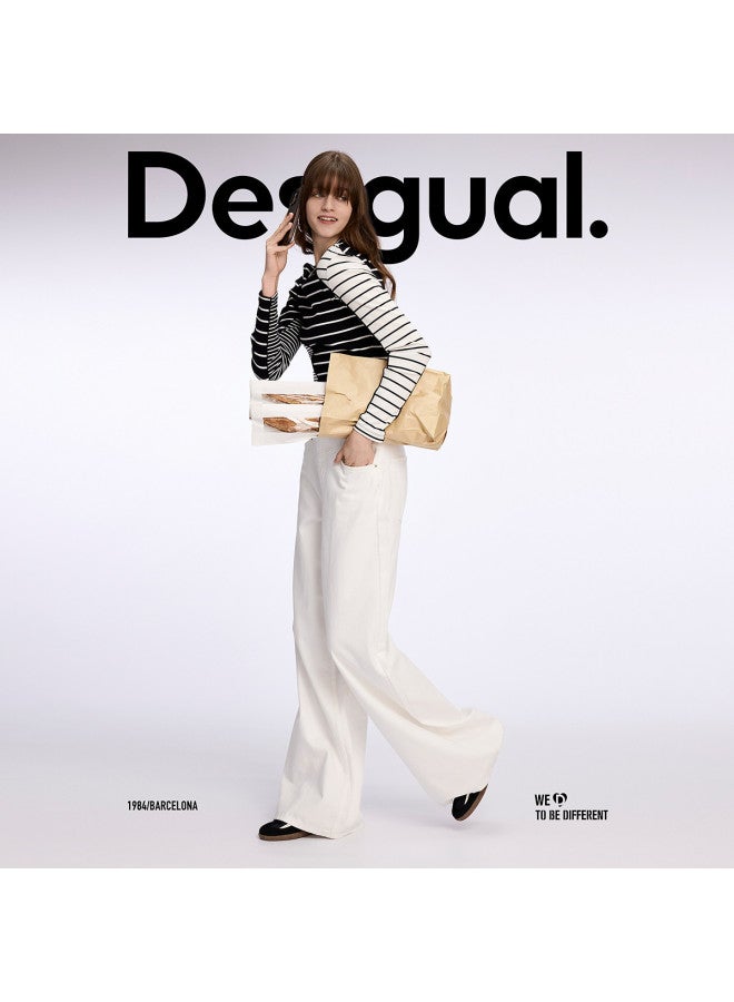 DESIGUAL ss25 New Arrival Striped Deconstructed Design Women's T-shirt With Metallic Logo & Color Blocking - Image 2