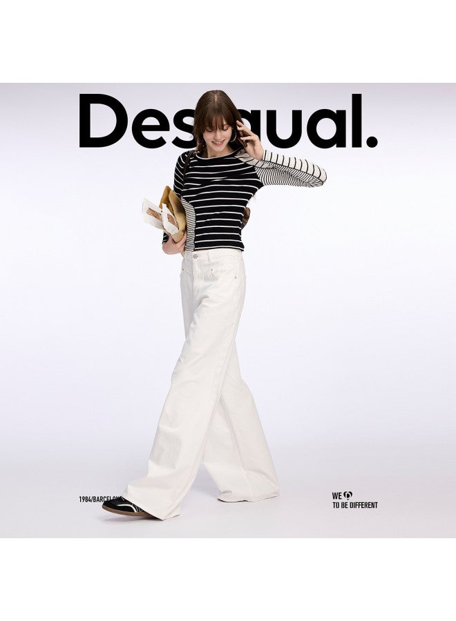 DESIGUAL ss25 New Arrival Striped Deconstructed Design Women's T-shirt With Metallic Logo & Color Blocking - Image 4
