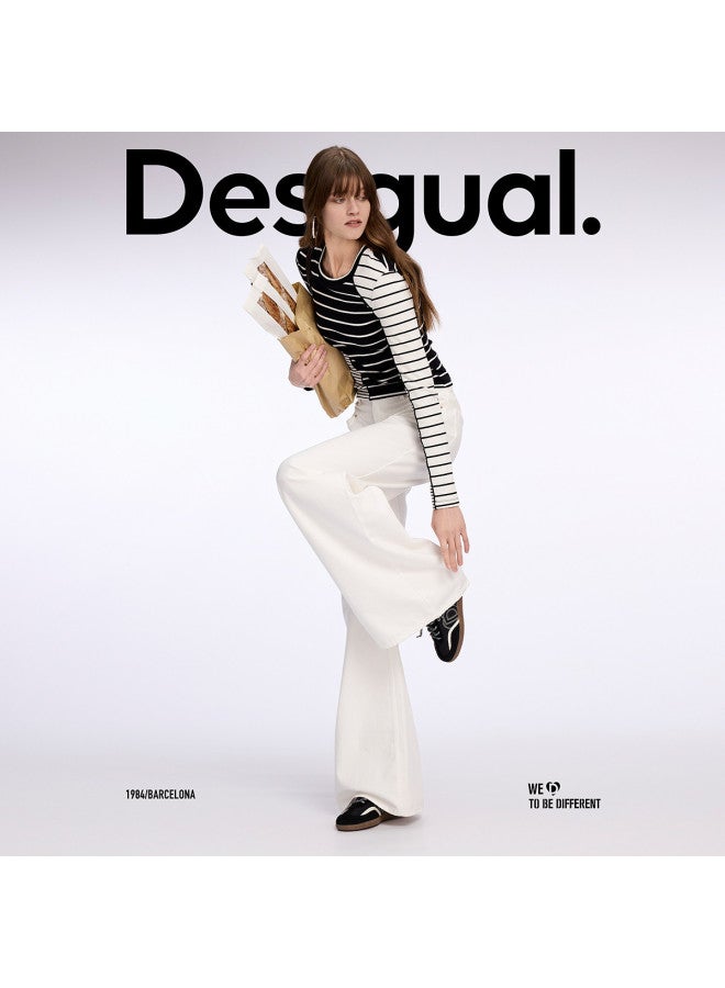 DESIGUAL ss25 New Arrival Striped Deconstructed Design Women's T-shirt With Metallic Logo & Color Blocking - Image 5