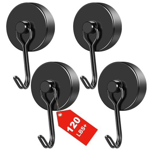 MIKEDE Black Magnetic Hooks Heavy Duty 120LB Swivel Swing Strong Magnetic Hooks CruiseNeodymium Hook Magnets for Hanging Home Workplace Metal Door Office and Garage Pack of 4 - Image 1