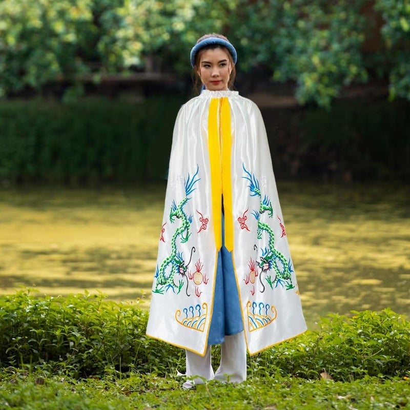 Vobumix Chinese Dragon Embroidered Cape Cloak for Women, Polyester Costume for Halloween and Cosplay, 150 cm - Image 2