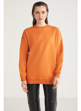 GRIMELANGE Allys Women's Crew Neck Oversize Basic Orange Sweatshirt  - Image 1