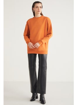 GRIMELANGE Allys Women's Crew Neck Oversize Basic Orange Sweatshirt  - Image 2