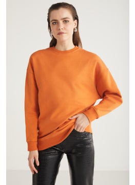 GRIMELANGE Allys Women's Crew Neck Oversize Basic Orange Sweatshirt  - Image 4