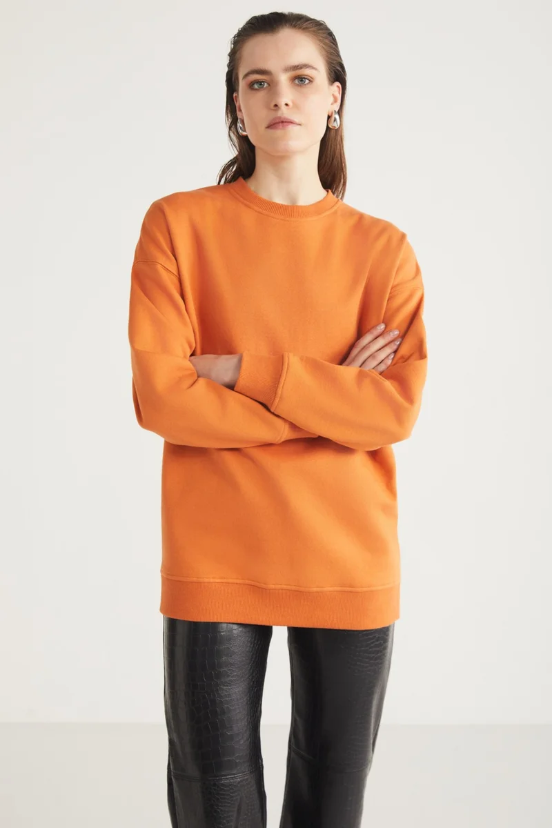 جريميلانج Allys Women's Crew Neck Oversize Basic Orange Sweatshirt