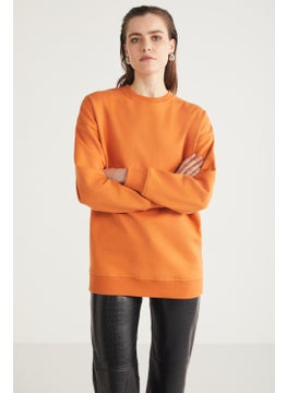 GRIMELANGE Allys Women's Crew Neck Oversize Basic Orange Sweatshirt  - Image 3