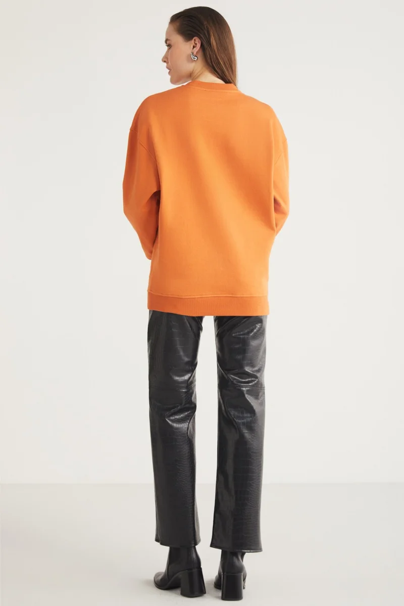 جريميلانج Allys Women's Crew Neck Oversize Basic Orange Sweatshirt