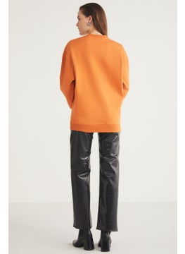 GRIMELANGE Allys Women's Crew Neck Oversize Basic Orange Sweatshirt  - Image 5