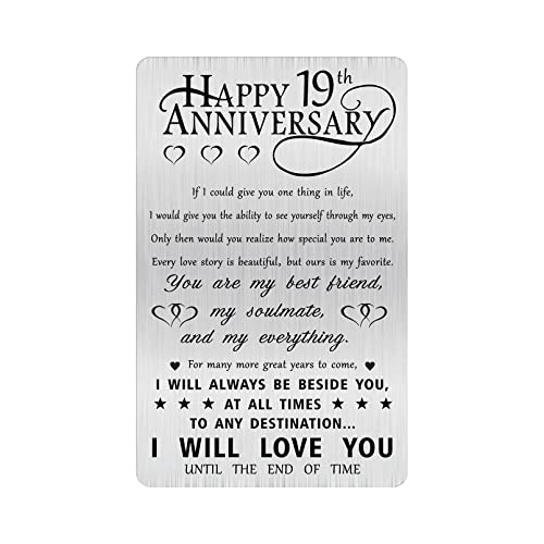 Alotozo 19 Year Anniversary Card Gifts, Happy 19th Wedding Anniversary Engraved Wallet Card Gift for Him Her Husband Boyfriend Men Wife - Image 1