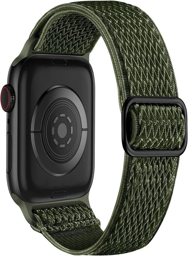 Lerobo Elastic Bands Compatible with Apple Watch 40mm 38mm 41mm 44mm 42mm 45mm 49mm Men Women,Adjustable Solo Loop Nylon Braided Replacement Strap for Apple Watch SE Series 8 7 6 5 4 3 2 1 Army Green - Image 1