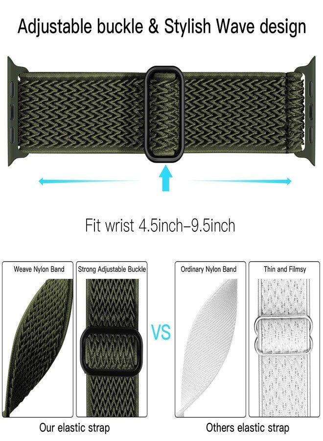 Lerobo Elastic Bands Compatible with Apple Watch 40mm 38mm 41mm 44mm 42mm 45mm 49mm Men Women,Adjustable Solo Loop Nylon Braided Replacement Strap for Apple Watch SE Series 8 7 6 5 4 3 2 1 Army Green - Image 3