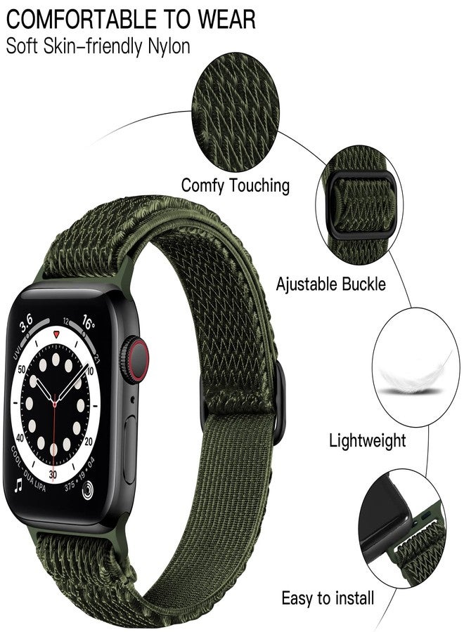 Lerobo Elastic Bands Compatible with Apple Watch 40mm 38mm 41mm 44mm 42mm 45mm 49mm Men Women,Adjustable Solo Loop Nylon Braided Replacement Strap for Apple Watch SE Series 8 7 6 5 4 3 2 1 Army Green - Image 2
