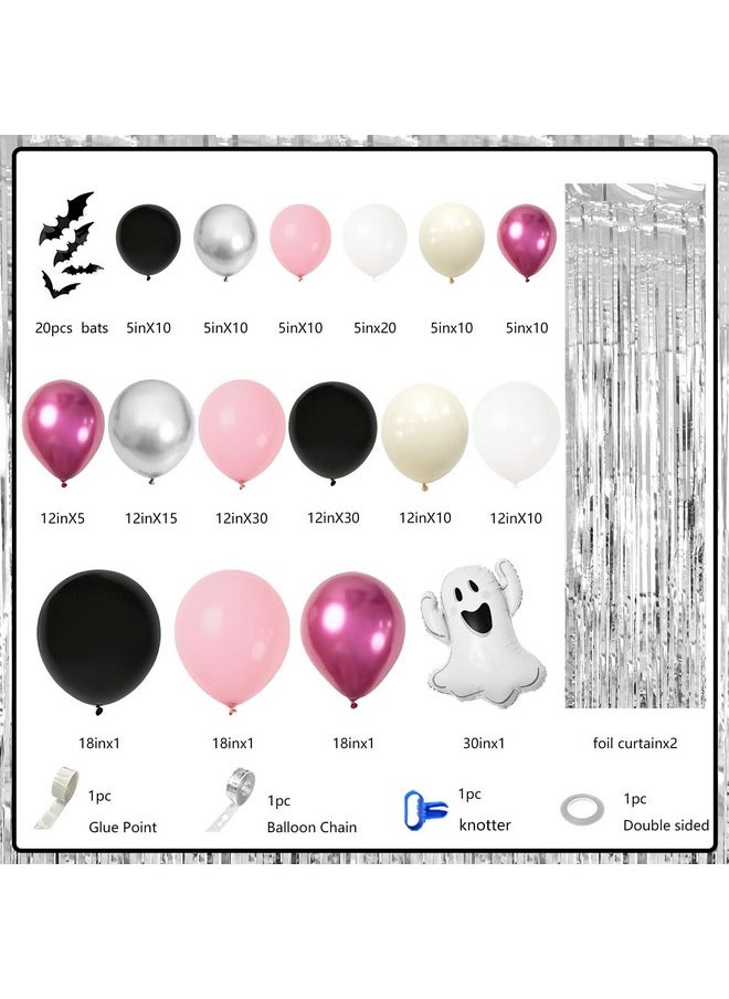 MEHOFOND Little Boo Halloween Party Decorations For Girls 200 Pcs, Pink And Silver Balloon Garland Arch Kit With Foil Curtain For Halloween Birthday Baby Shower Party Decor  - Image 2
