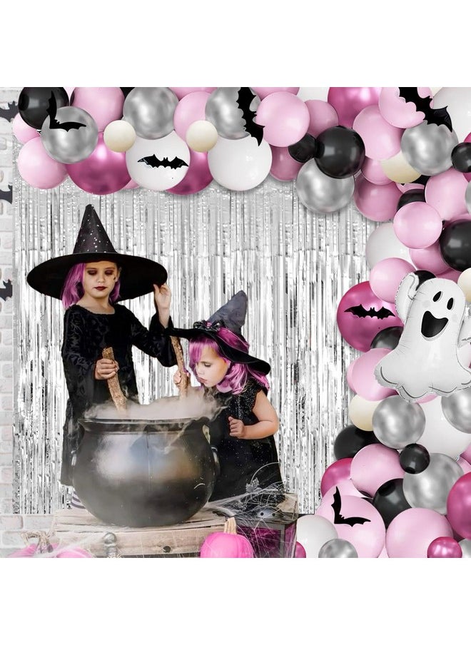 MEHOFOND Little Boo Halloween Party Decorations For Girls 200 Pcs, Pink And Silver Balloon Garland Arch Kit With Foil Curtain For Halloween Birthday Baby Shower Party Decor  - Image 3