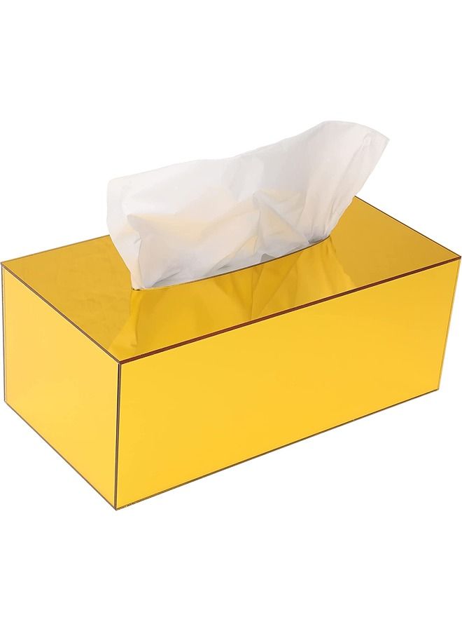 LAMSIT IBDAA - Acrylic Tissue Box Holder Case Storage Case Mirror Box Napkin Holder Organizer Rectangle 25x13x9 cm Gold Mirror - Image 1