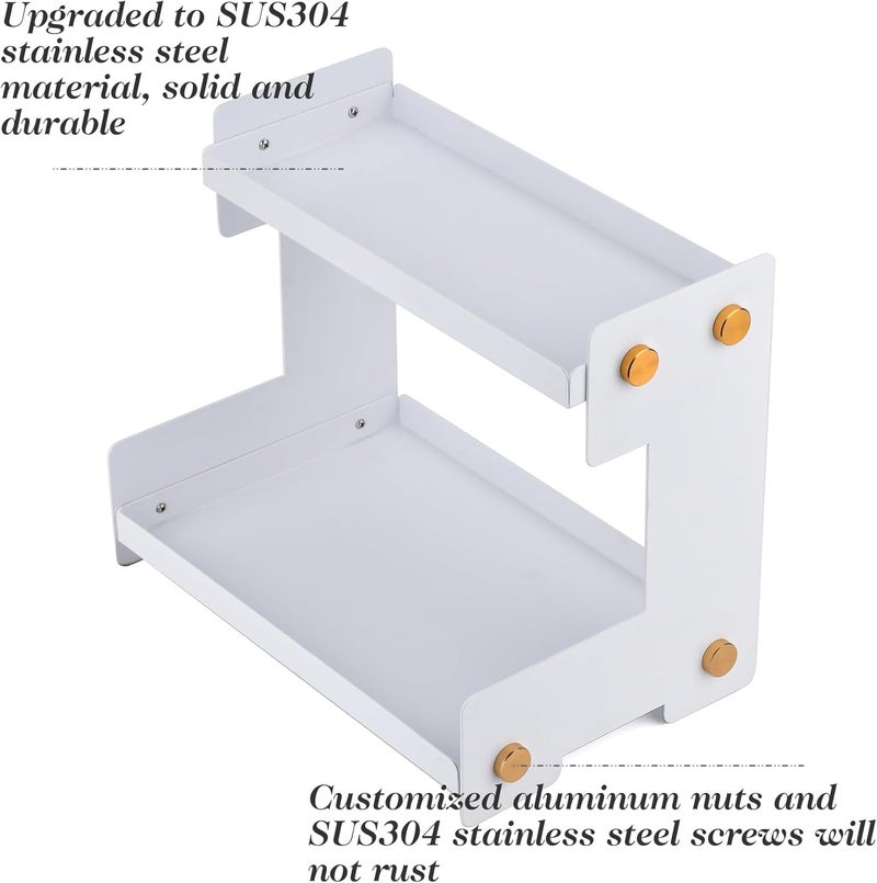 ffk 2 Tier Bathroom Countertop Organizer, SUS 304 Stainless Steel Storage Shelf for Cosmetic Organizer, Ideal for Cabinet, Countertop, Pantry, and Desktop, Office, White - Image 4