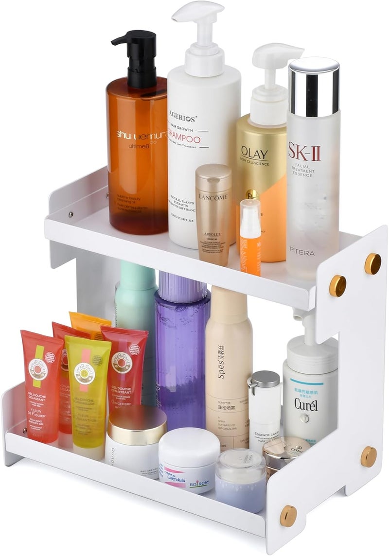 ffk 2 Tier Bathroom Countertop Organizer, SUS 304 Stainless Steel Storage Shelf for Cosmetic Organizer, Ideal for Cabinet, Countertop, Pantry, and Desktop, Office, White - Image 1