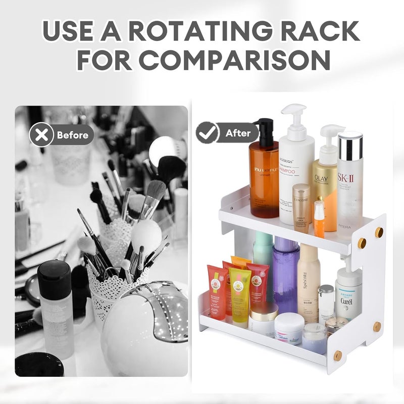 ffk 2 Tier Bathroom Countertop Organizer, SUS 304 Stainless Steel Storage Shelf for Cosmetic Organizer, Ideal for Cabinet, Countertop, Pantry, and Desktop, Office, White - Image 3