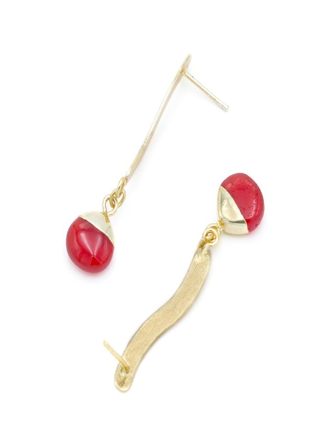 Dua Red Jade Heart Earrings - Handmade Gold-Plated Elegant Jewelry - Image 2