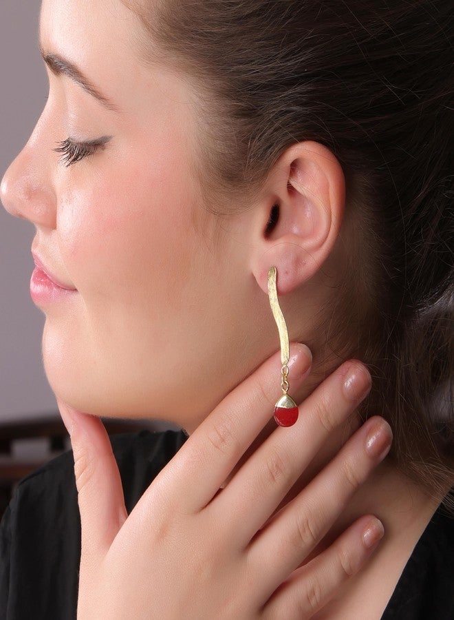 Dua Red Jade Heart Earrings - Handmade Gold-Plated Elegant Jewelry - Image 4