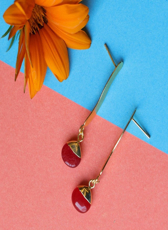 Dua Red Jade Heart Earrings - Handmade Gold-Plated Elegant Jewelry - Image 3