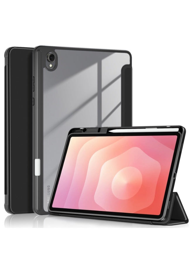 vغطاء لسامسونج تاب S11 SM-X730 11 بوصة مع حامل قلم، غلاف خلفي صلب شفاف من البلاستيك الصلب، غلاف ذكي ثلاثي الطي مع حامل لجالاكسي تاب S11، استيقاظ/نوم تلقائي. - Image 1