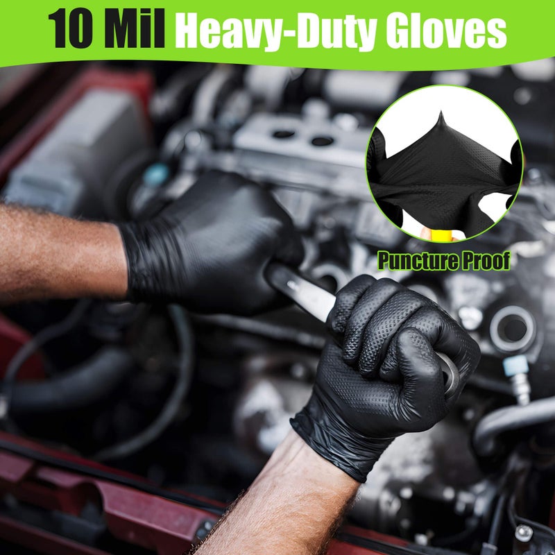 TREEGO 10 Mil Black Nitrile Gloves Heavy Duty â€” Raised Diamond Texture Grip, Latex Free Disposable Mechanic Work Gloves, Large, 100 Count - Image 3