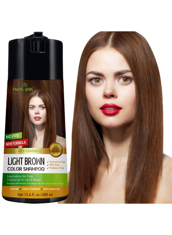 Herbishh Hair Color Shampoo For Gray Hair Enriched Color Shampoo Hair Dye Formula Hair Dye Shampoo And Conditioner Long Lasting & Diy (Light Brown) - Image 1