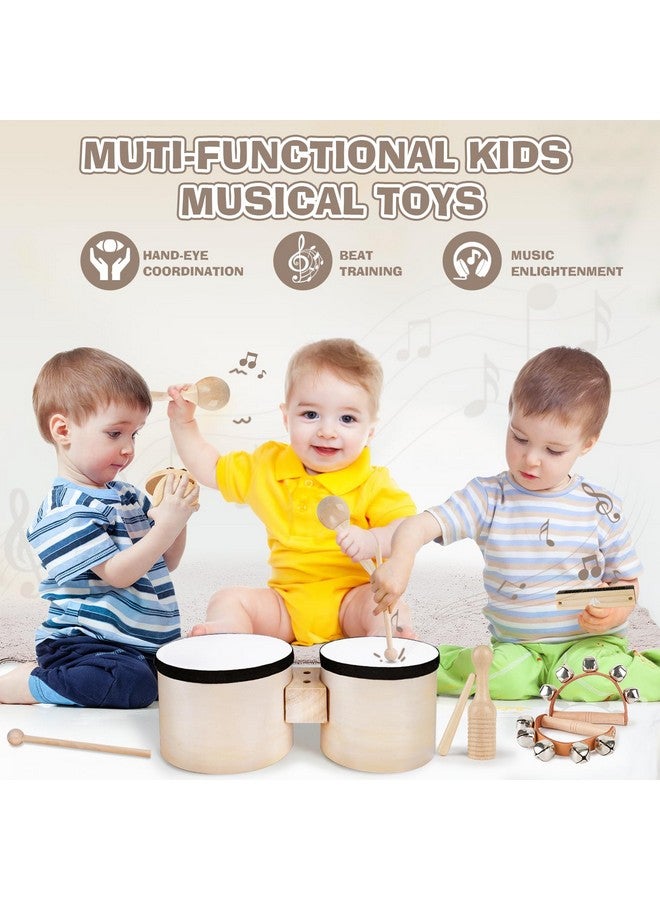Vanplay Drum Set For Toddlers 1-3, Wooden Musical Instruments Toys For 1 Year Old Girls Gifts, Montessori Toys For Babies 6-12-18 Months With Bongo Drum, One First Christmas Birthday Gifts For Boys Age 2-4 - Image 3