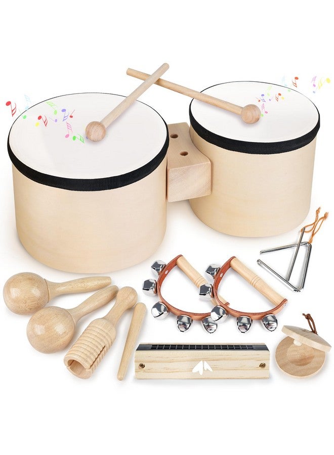 Vanplay Drum Set For Toddlers 1-3, Wooden Musical Instruments Toys For 1 Year Old Girls Gifts, Montessori Toys For Babies 6-12-18 Months With Bongo Drum, One First Christmas Birthday Gifts For Boys Age 2-4 - Image 1