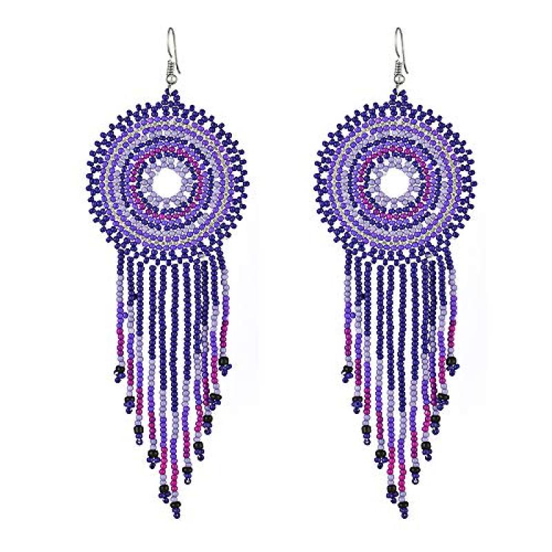Bohemian Dream Catcher Earrings Handwoven Multicolor Seed Bead Tassel Design - Hypoallergenic Fish Hook Dangle Jewelry for Women Lightweight Chandelier Drop for Parties - Image 1